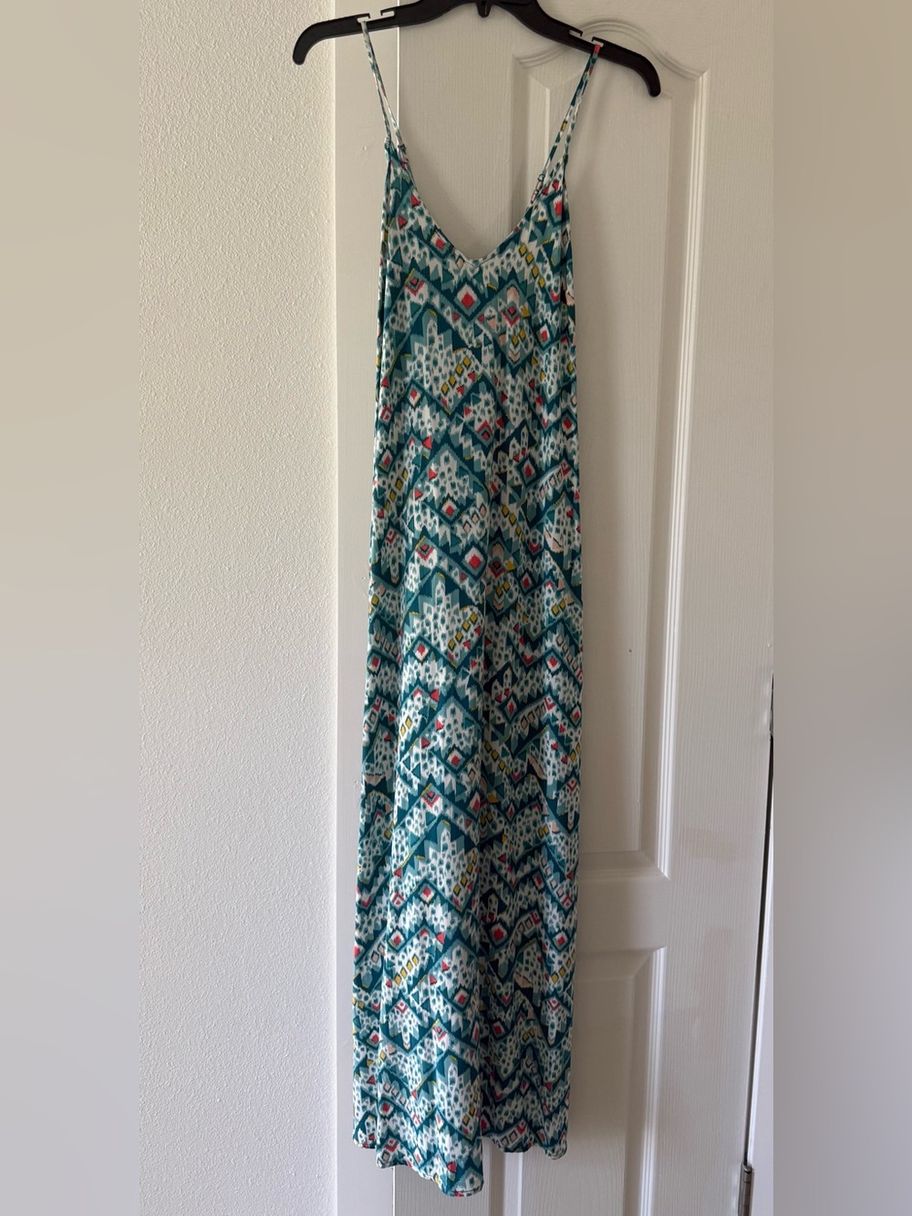 Old Navy Maxi Dress M Teal Geometric Ikat Print Strappy Boho